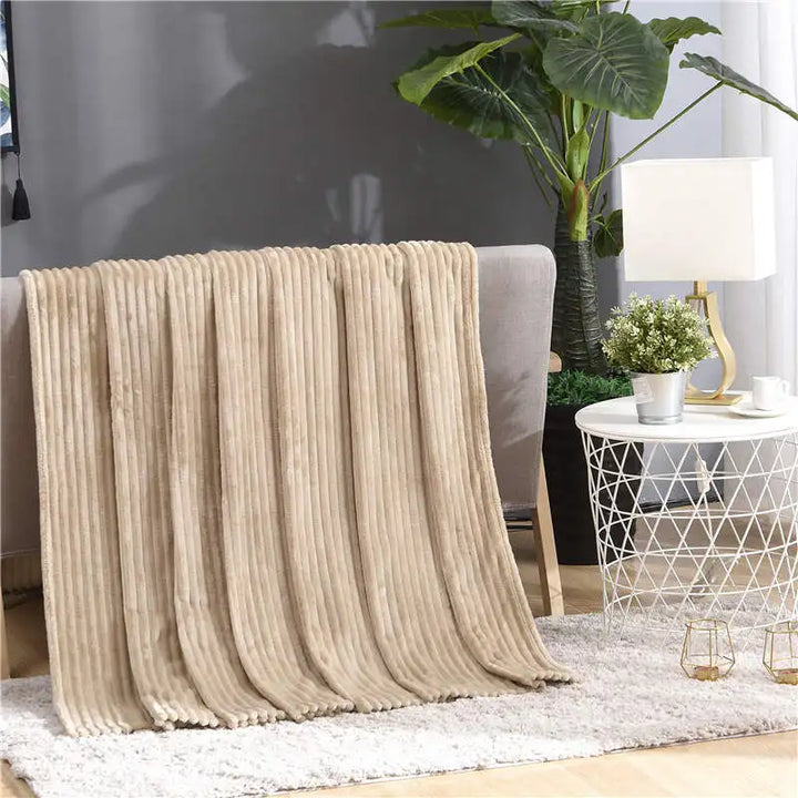 Faux Fur Style Ribbed Flannel Fleece Throw Blanket | Fluffy Ribbed Warmth for Winter | Throw Blankets