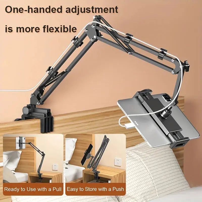 Rotatable Long Arm Tablet Holder with Metal Clamp for Bed and Desk | Hands Free Screen Positioning | Tablet Holders