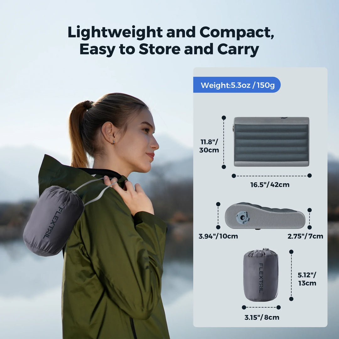 Inflatable Camping Pillow with Dual Height Contour and Washable Cover | Pack-Light Pillow for Campsites | Travel Pillows