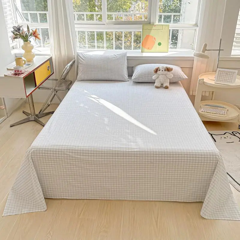 3-Piece Cotton Flat Sheet and Pillowcase Set in Soft Colours | Soft Cotton Layer for Your Bed | Bedding Sets