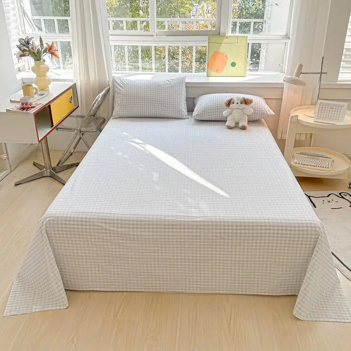 3-Piece Cotton Flat Sheet and Pillowcase Set in Soft Colours | Soft Cotton Layer for Your Bed | Bedding Sets