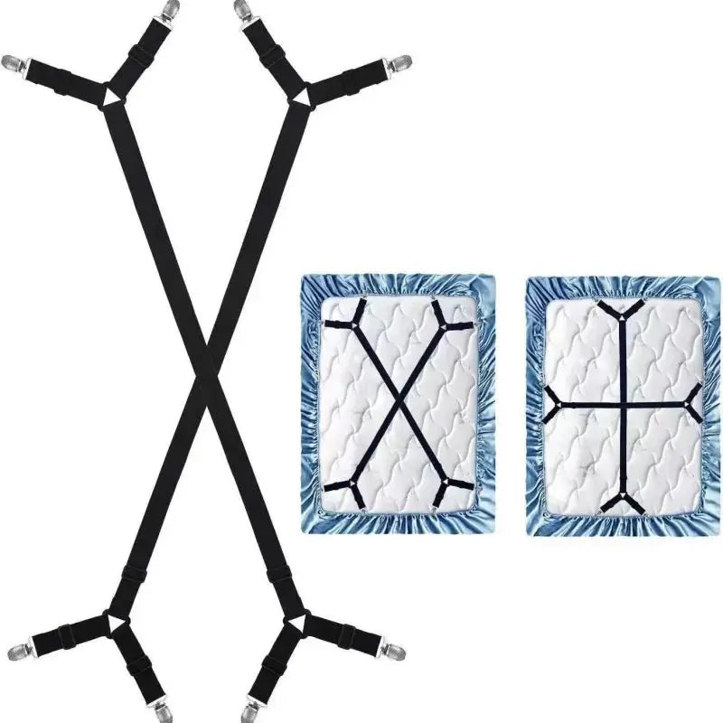 Adjustable Bed Sheet Fastener Straps with Elastic Crisscross and Metal Clips | Keeps Sheets Tight and Smooth | Bed Sheet Holders