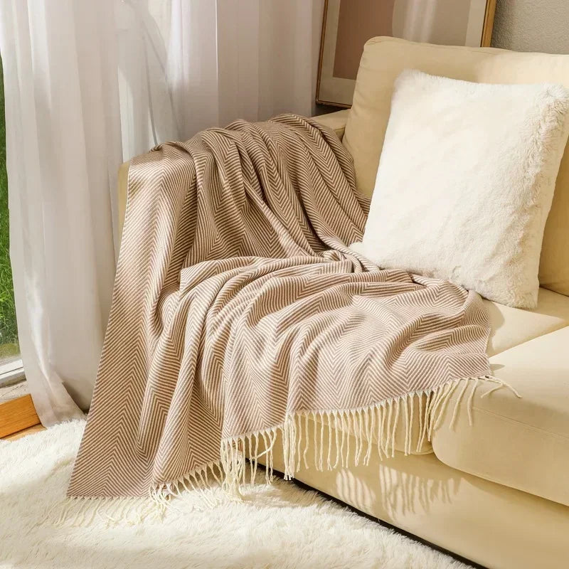 Nordic Stripe 100% Cotton Throw Blanket for Sofa and Bed | Nordic Stripes in Pure Cotton | Cotton Blankets