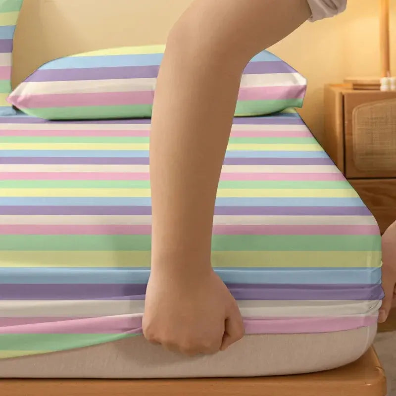 Rainbow Bridge Printed Matte Fitted Sheet, Polyester Bedding | Colourful Rainbow Bed Cover | Fitted Sheets