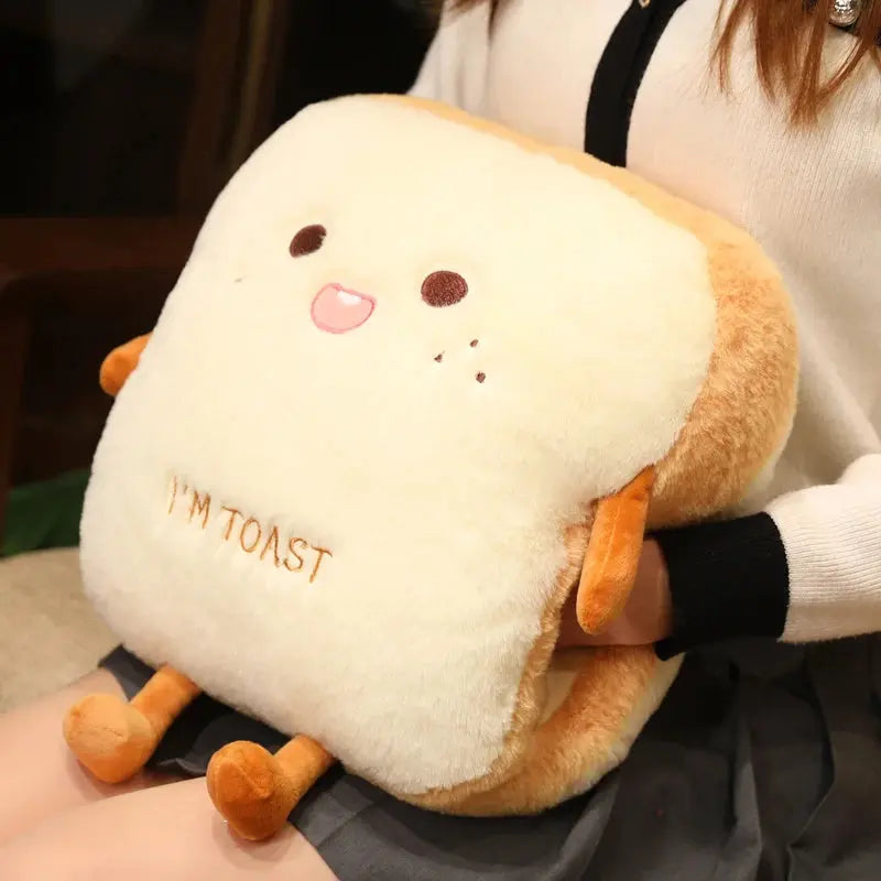Plush Toast Bread Stuffed Pillow with Expressive Face, 40x34x15cm | Funny Toast Slice Cushion | Plush Pillows