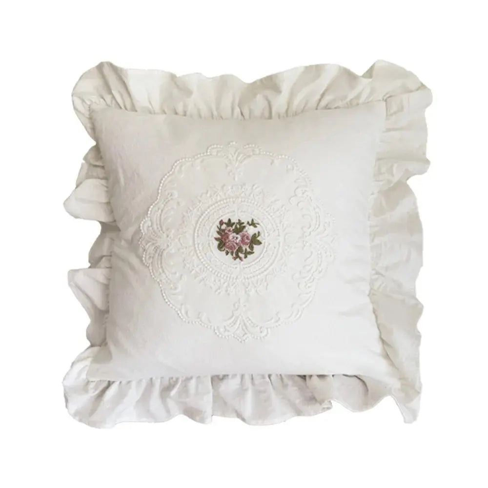 Floral French Lace Pillow Cover with Embroidered Detail and Insert | Embroidered French Lace Pillow | Decorative Pillows