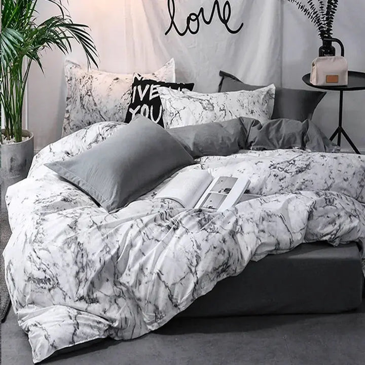 Modern Marble Print Duvet Cover Set 3 Piece in Brushed Microfiber | Bold Marble Look for the Bed | Bedding Sets