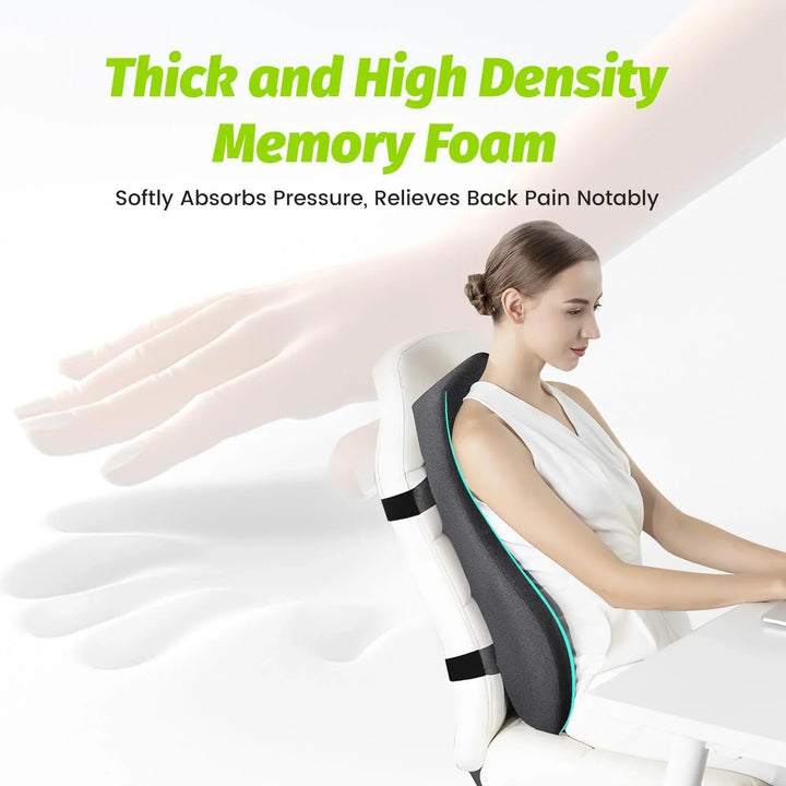Tall Memory Foam Lumbar Support Pillow with Dual Chair Straps | Tall Back Cushion That Stays Put | Lumbar Support Pillows