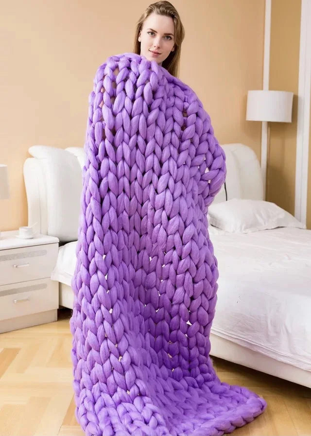 Chunky Knit Wool-Style Throw Blanket for Sofa and Bed in Six Colours | Chunky Knit Texture for Cold Days | Throw Blankets
