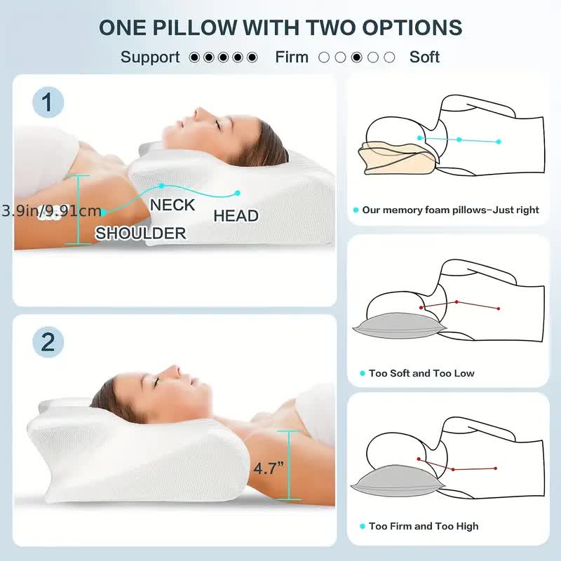 Butterfly Memory Foam Pillow with Armrests for Side and Back Sleepers | Armrests Give Shoulders a Rest | Bed Pillows
