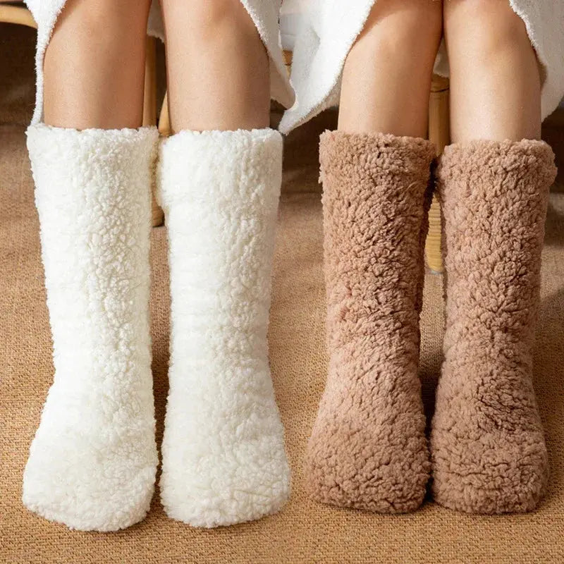 Warm Fuzzy Cotton Floor Socks with Silicone Grip Sole, One Pair | Non-Slip Warm Home Socks | Socks