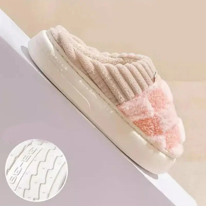 Checkered Fuzzy Open-Toe House Slippers with Memory Foam Sole | Fuzzy Comfort at Home | Slippers