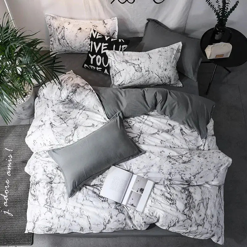 Black and White Marble Print Duvet Cover Set, 3 Pieces with Zipper | Bold Marble Duvet Set for Modern Bedrooms | Bedding Sets