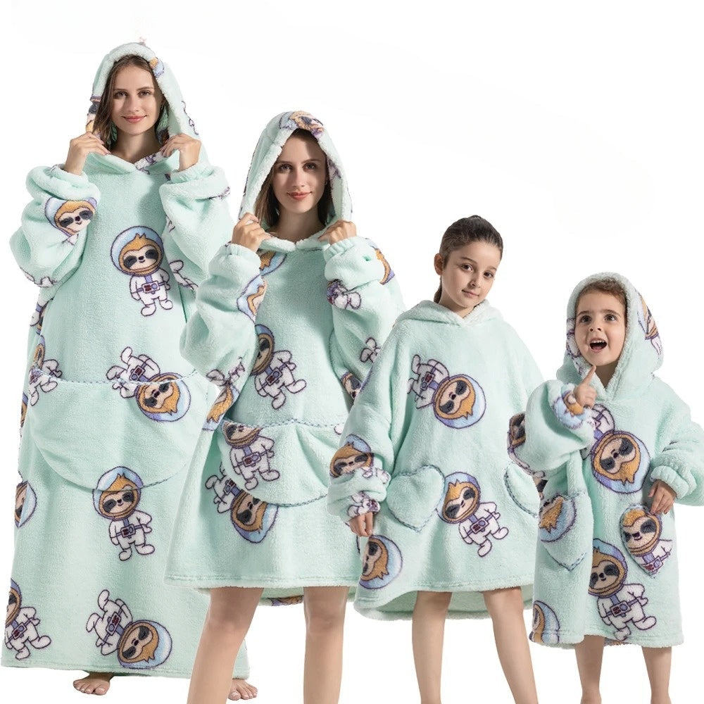 Oversized Pumpkin Print Hoodie Blanket in Fleece and Flannel, Unisex | Pumpkin Hoodie Blanket Warmth | Wearable Blankets