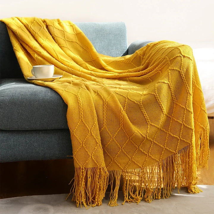 Nordic Style Thick Knitted Throw Blanket in Soft Synthetic Cashmere, Six Colours | Plush Nordic Knit for Chilly Evenings | Throw Blankets