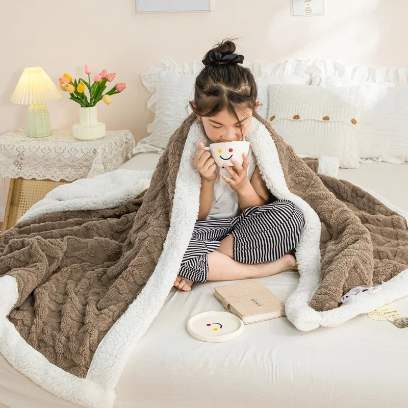 Textured Fleece Throw Blanket with Cosy Sherpa-Style Backing | Cosy Texture on Both Sides | Throw Blankets