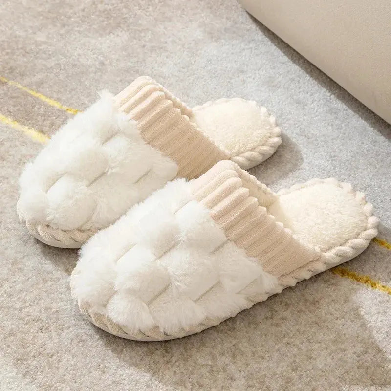 Cotton Plush Indoor Slippers with Anti-Slip Sole in Sizes 36 to 45 | Warm Plush-Lined Home Slippers | Slippers