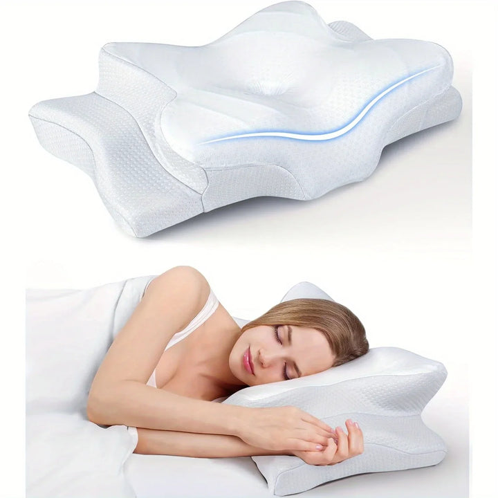 Contour Memory Foam Neck Pillow with Arm Supports for Sleepers | Sculpted Rest for Head and Arms | Bed Pillows