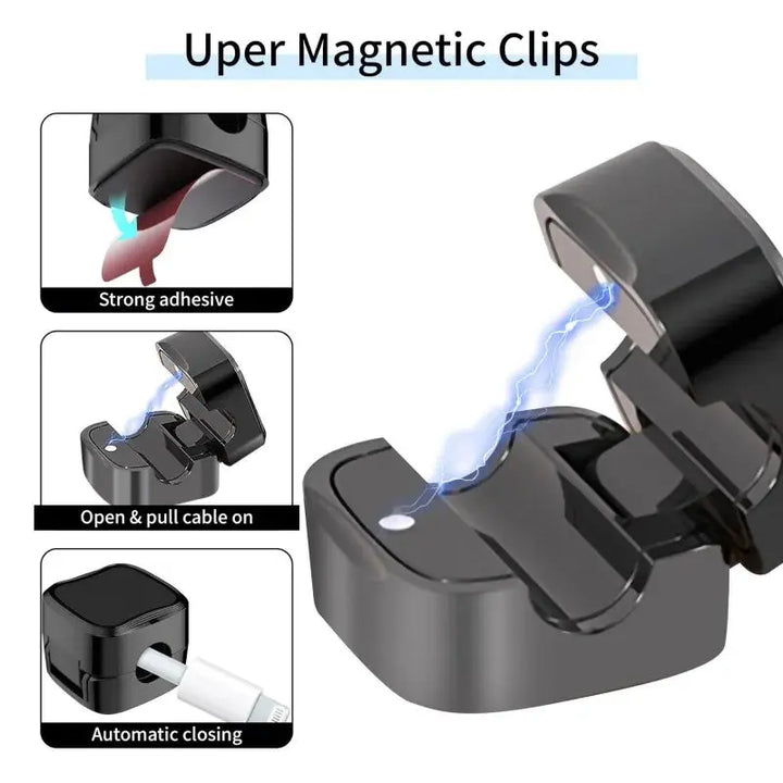 Magnetic Cable Clips, 6 Pieces with Adjustable Adhesive Mounting | Tidy Cables Under Desks and Beds | Cable Organisers