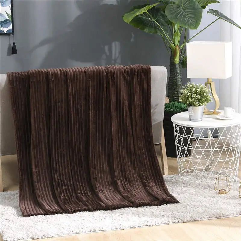 Faux Fur Style Ribbed Flannel Fleece Throw Blanket | Fluffy Ribbed Warmth for Winter | Throw Blankets