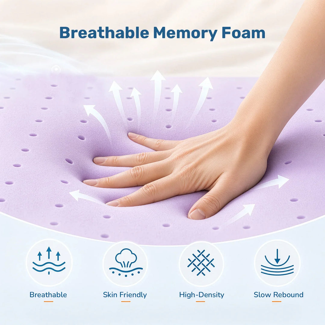 Ventilated Gel Memory Foam Mattress Topper in Multiple Sizes | Cool-Feeling Comfort Layer | Mattress Toppers