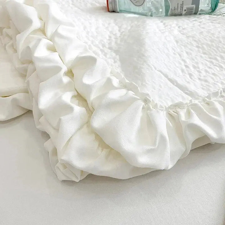 Delicate Ruffled Floral Quilt Set with Matching Shams | Soft Ruffled Florals for Warm Nights | Bedding Sets