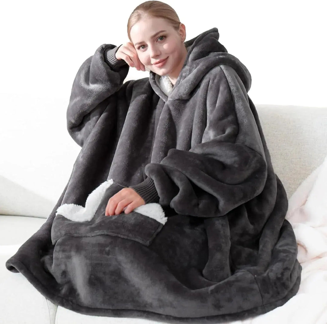 Oversized Giant Hoodie Blanket in Thick Indoor Fleece | Roomy Wrap-Up Warmth | Wearable Blankets