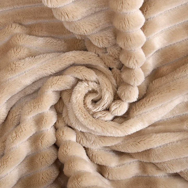 Faux Fur Style Ribbed Flannel Fleece Throw Blanket | Fluffy Ribbed Warmth for Winter | Throw Blankets