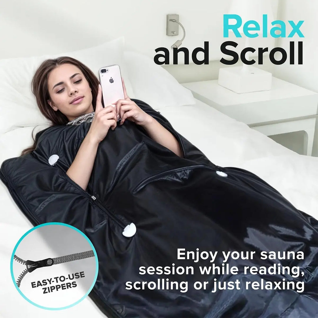 Foldable Infrared Sauna Blanket with 6 Heat Levels and Arm Zippers | Home Sauna Warmth, Arms Free | Sauna Blankets