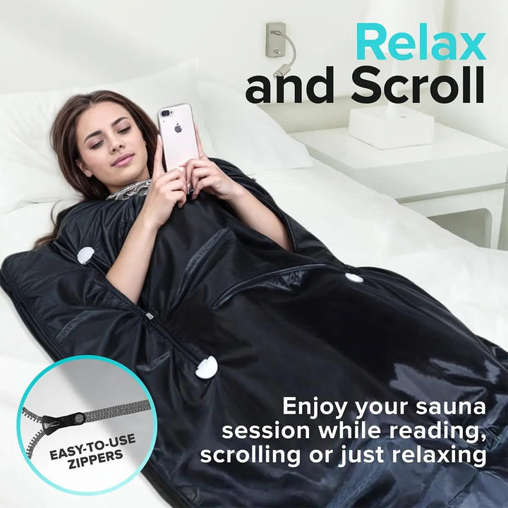 Foldable Infrared Sauna Blanket with 6 Heat Levels and Arm Zippers | Home Sauna Warmth, Arms Free | Sauna Blankets