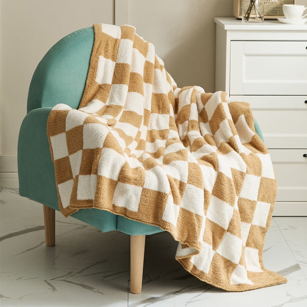 Colourful Checkerboard Polyester Throw Blanket in Three Sizes | Colourful Checks for Cosy Rooms | Throw Blankets