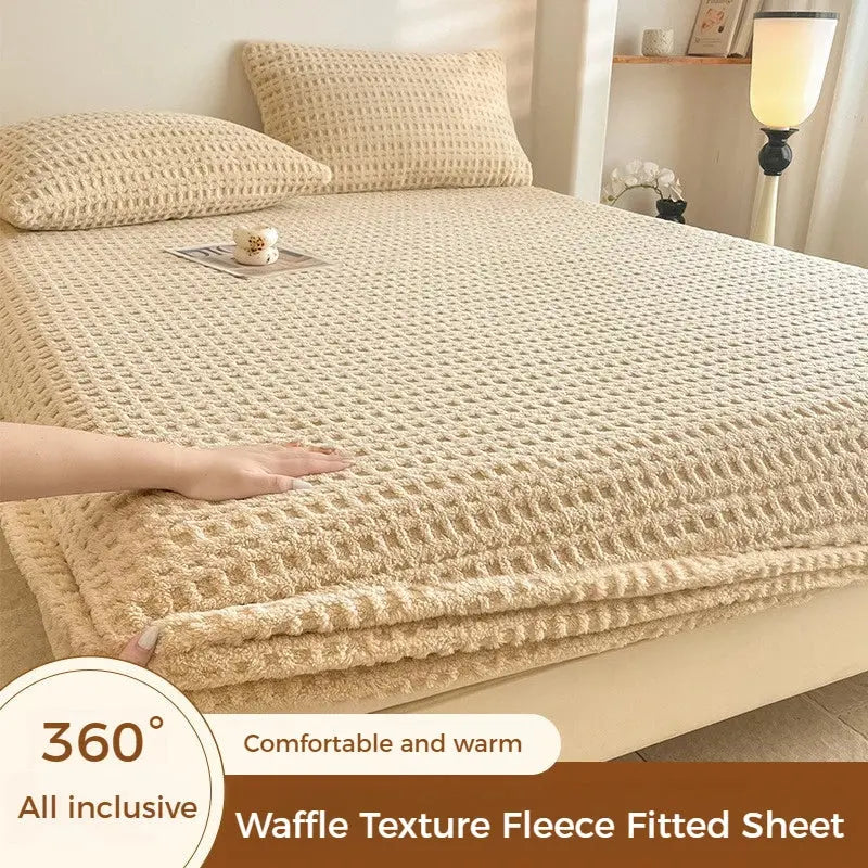 Waffle Fleece Deep Pocket Fitted Sheet for Autumn and Winter | Plush Warmth for Cooler Nights | Fitted Sheets