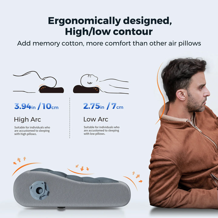 Inflatable Camping Pillow with Dual Height Contour and Washable Cover | Pack-Light Pillow for Campsites | Travel Pillows