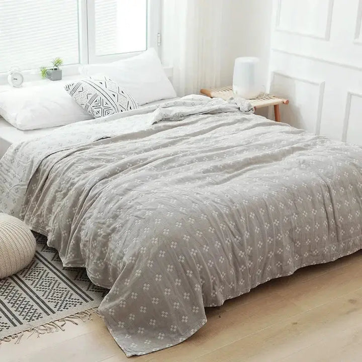 Breathable Japanese-Style Cotton Muslin Blanket Two-Layer | Light, Breathable Layer | Throw Blankets