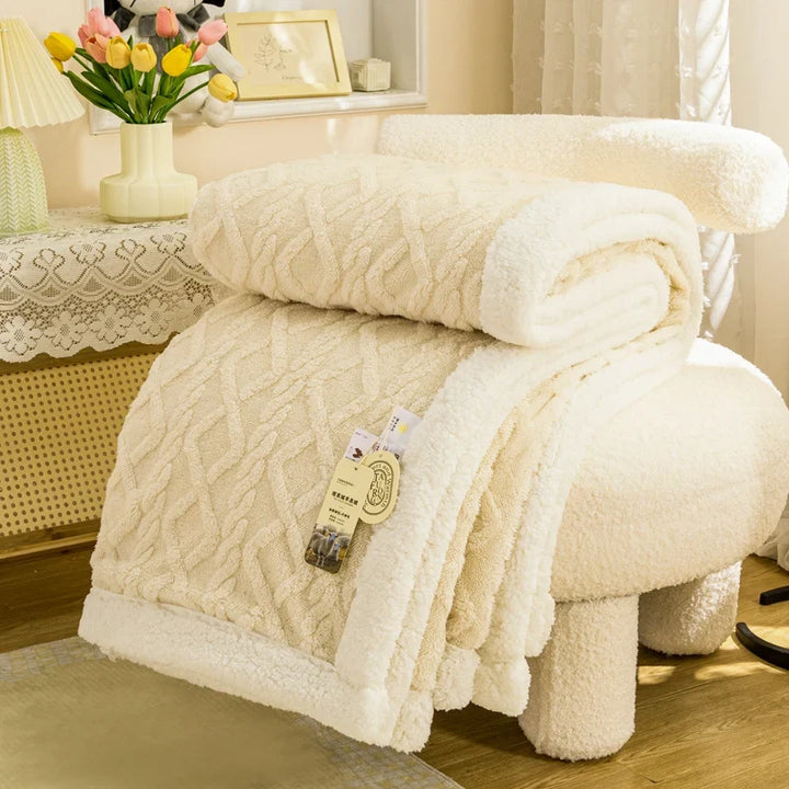 Textured Fleece Throw Blanket with Cosy Sherpa-Style Backing | Cosy Texture on Both Sides | Throw Blankets