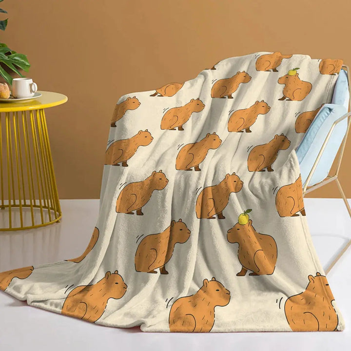 Capybara Print Plush Flannel Blanket with Soft Lightweight Feel | Playful Capybara Throw for Home | Throw Blankets