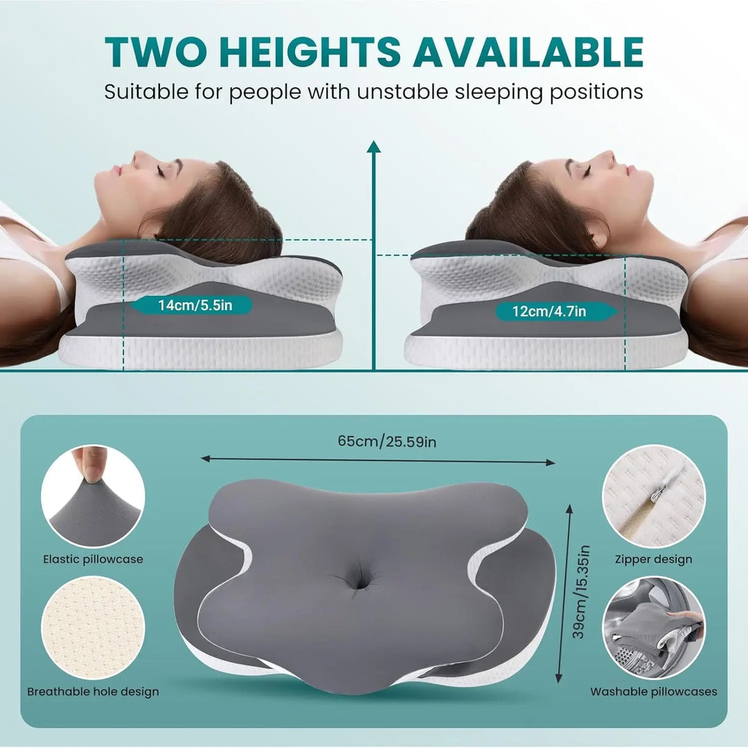 Butterfly Memory Foam Cervical Pillow with Dual Height Contour | Dual Height Neck Contour | Bed Pillows