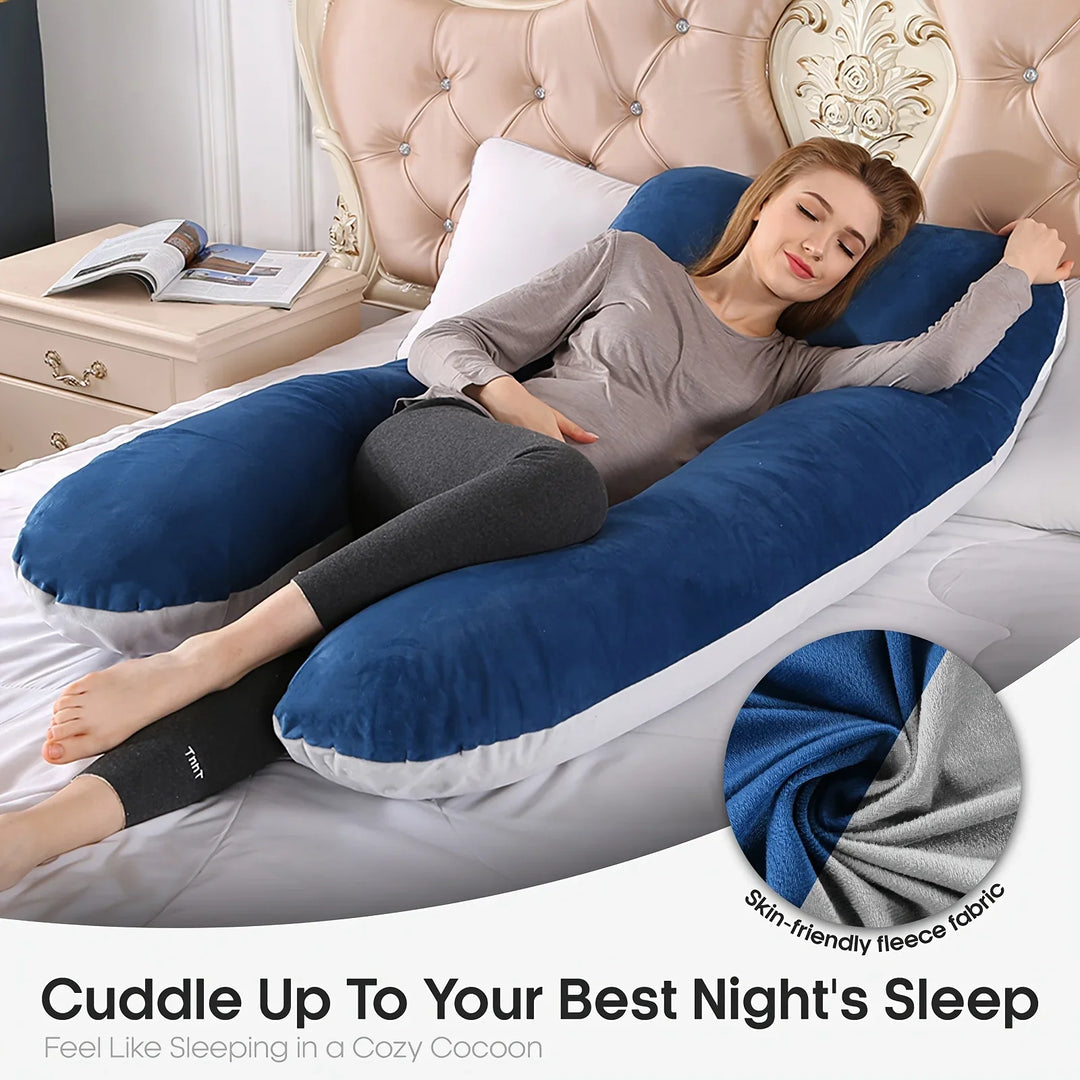 U-Shaped Full Body Pillow with Removable Fleece Cover | Wraparound Support for Side Sleepers | Body Pillows