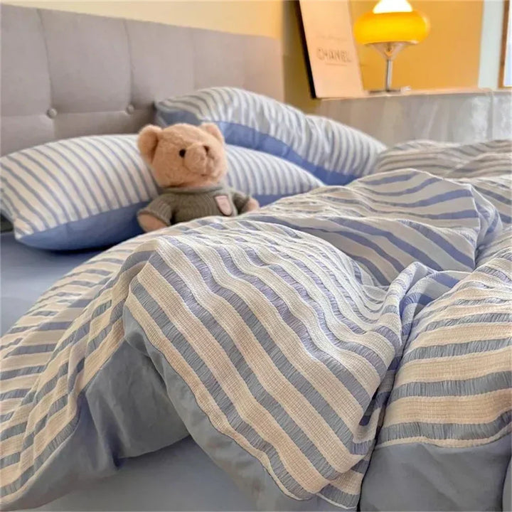 Minimalist Striped Cotton Duvet Cover and Pillowcase Bed Set | Subtle Stripes for a Serene Bedroom | Bedding Sets