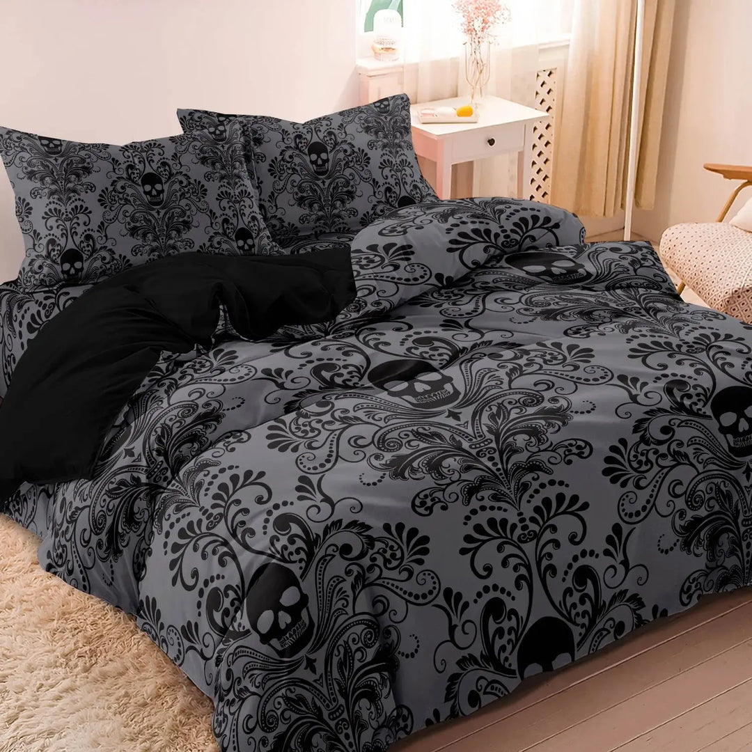 Gothic Print Duvet Set with Dark 3D Pattern and 2 Pillow Shams | Gothic 3D Print Duvet Set | Duvet Sets