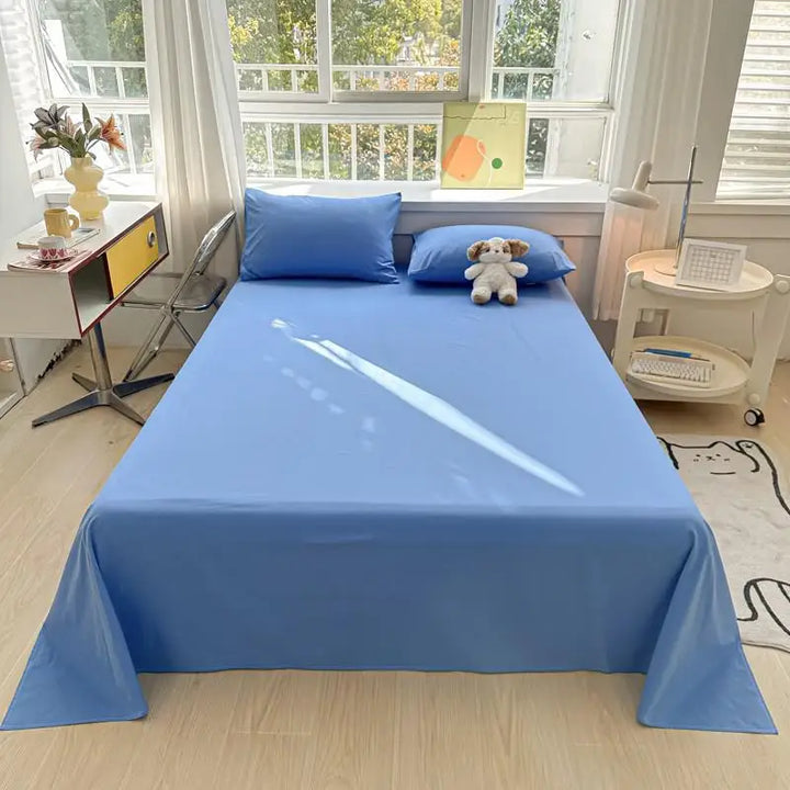3-Piece Cotton Flat Sheet and Pillowcase Set in Soft Colours | Soft Cotton Layer for Your Bed | Bedding Sets