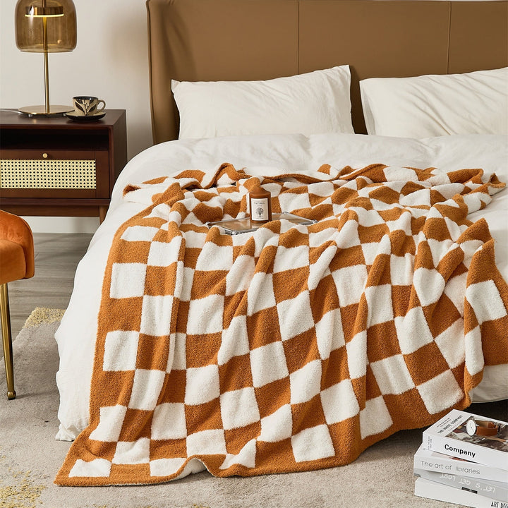 Colourful Checkerboard Polyester Throw Blanket in Three Sizes | Colourful Checks for Cosy Rooms | Throw Blankets