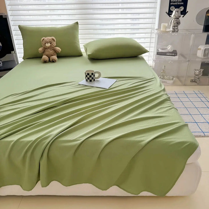 Soft Solid Colour Flat Bedsheet Set, 3 Pieces for Single to King | Smooth Solid-Colour Flat Sheet Set | Bed Sheet Sets