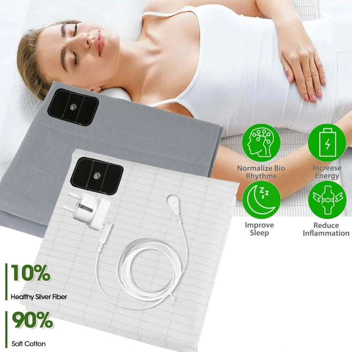 Grounding Sheet with Cotton and Silver Fiber, Connection Cord Included | Conductive Cotton Sheet with Cord | Bed Sheets