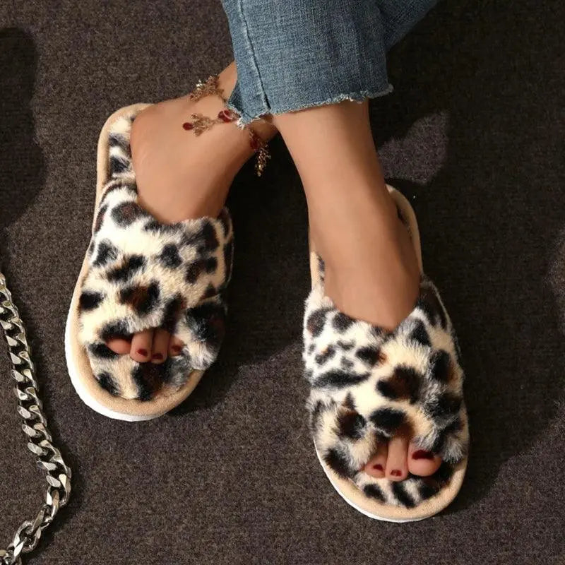 Cross-Band Plush Slippers for Women with Anti-Skid Sole | Cozy Slippers That Stay On | Slippers