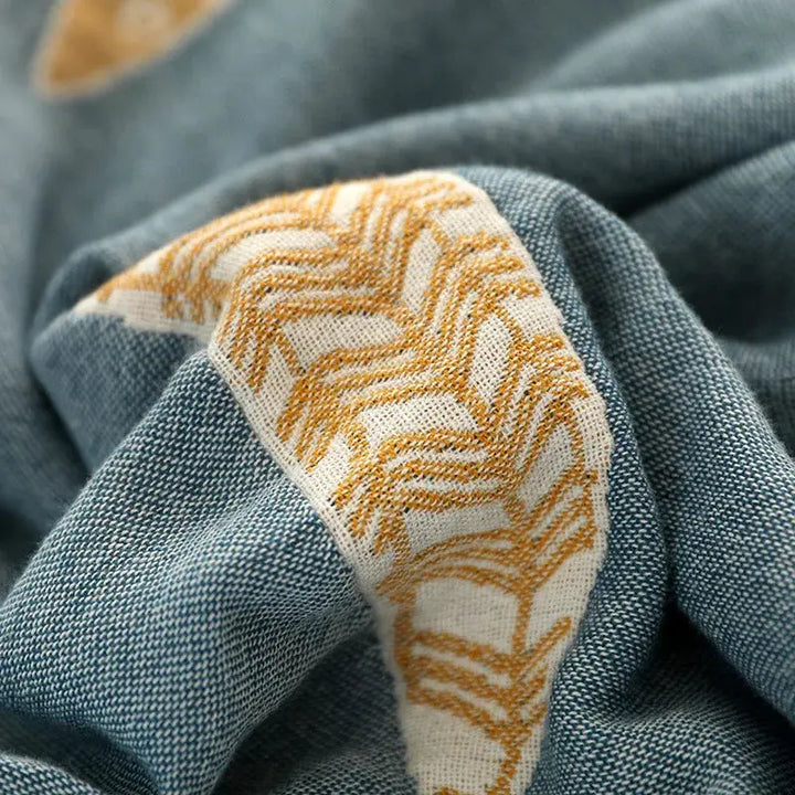 Airy Fish Print Muslin Throw Blanket in Layered Cotton Gauze | Breathable Evening Throw | Throw Blankets