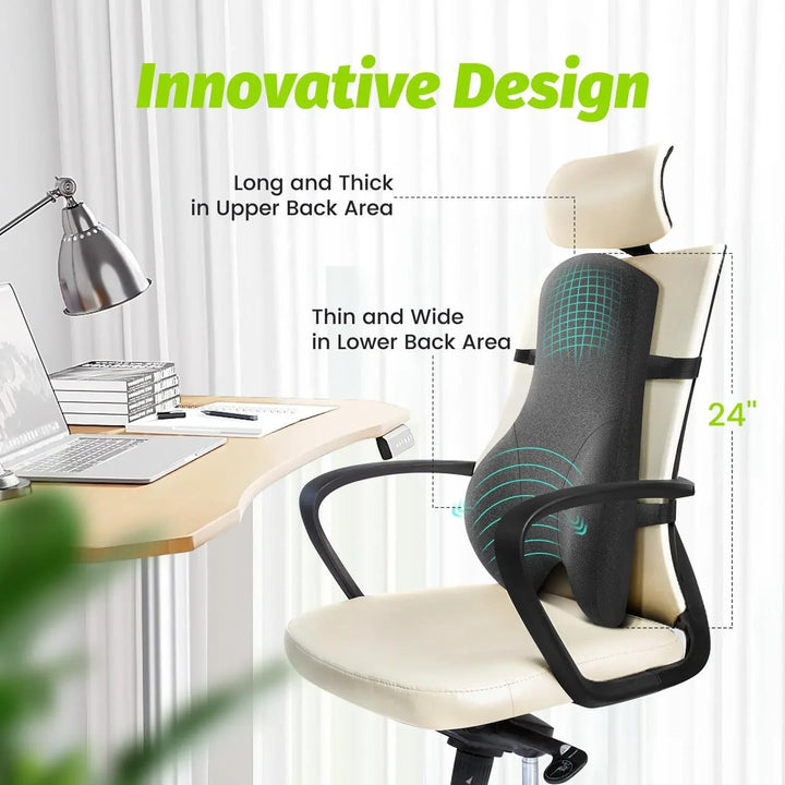 Tall Memory Foam Lumbar Support Pillow with Dual Chair Straps | Tall Back Cushion That Stays Put | Lumbar Support Pillows