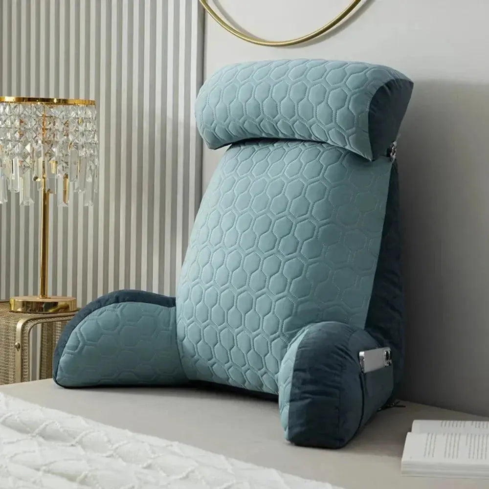 Silk-Blend Reading Pillow with Side Pockets and Washable Cover | Backrest Pillow With Pockets | Reading Pillows