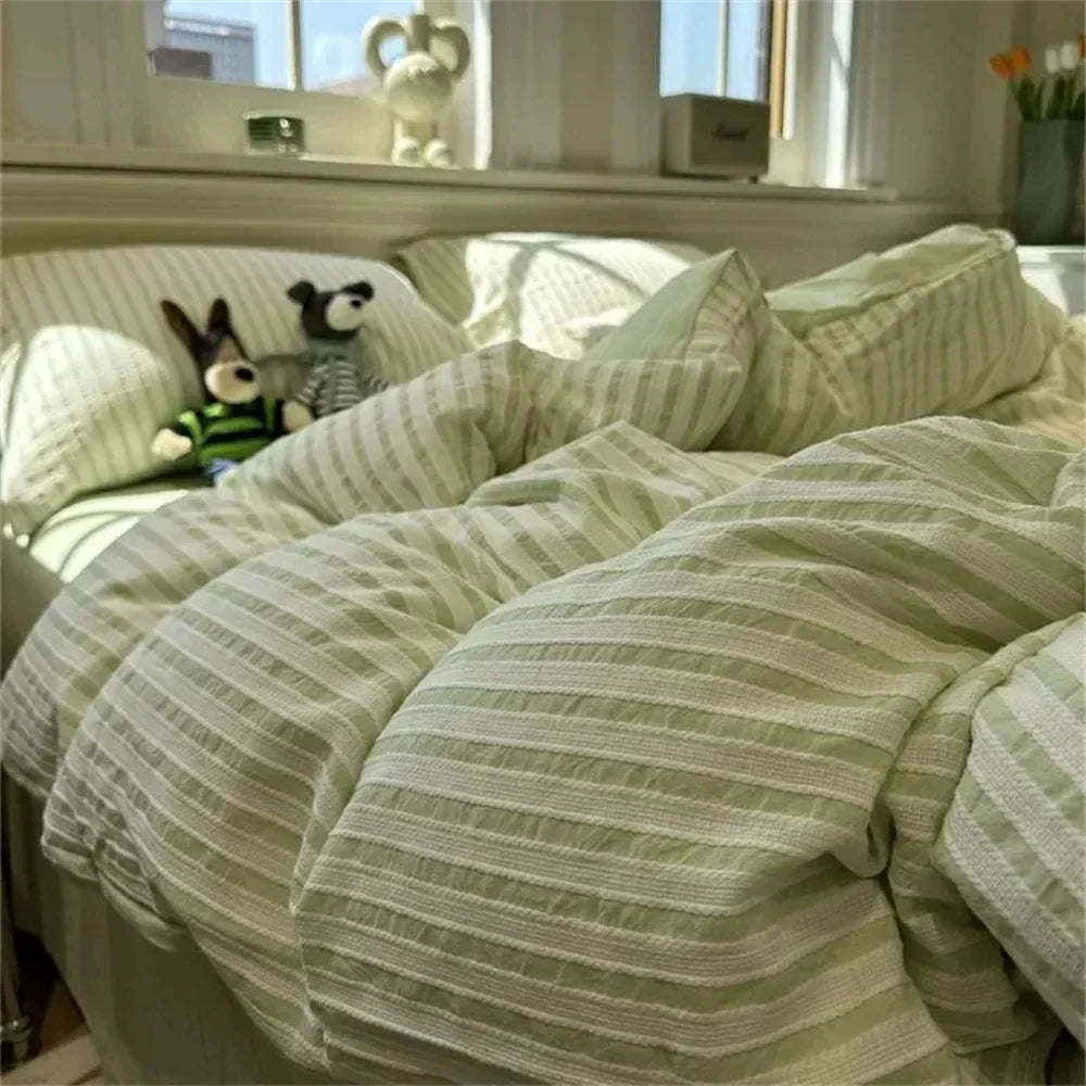 Minimalist Striped Cotton Duvet Cover and Pillowcase Bed Set | Subtle Stripes for a Serene Bedroom | Bedding Sets
