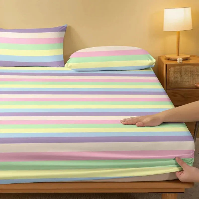 Rainbow Bridge Printed Matte Fitted Sheet, Polyester Bedding | Colourful Rainbow Bed Cover | Fitted Sheets